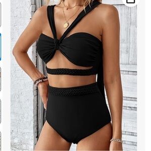 Sporlike Black Braided High Waisted Bikini Swimsuit Sz Med NWT